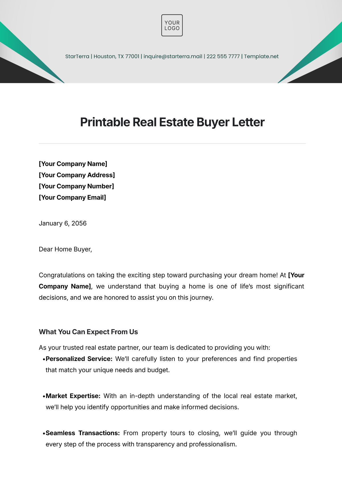 Free Printable Real Estate Buyer Letter Template to Edit Online