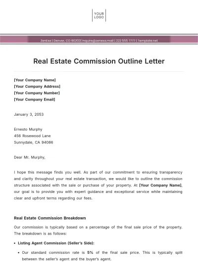 Free Real Estate Commission Outline Letter Template to Edit Online