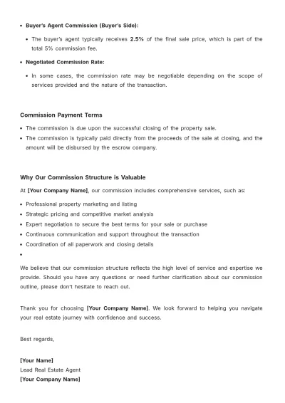 Free Real Estate Commission Outline Letter Template to Edit Online