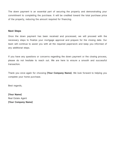 Free Real Estate Down Payment Letter Template to Edit Online
