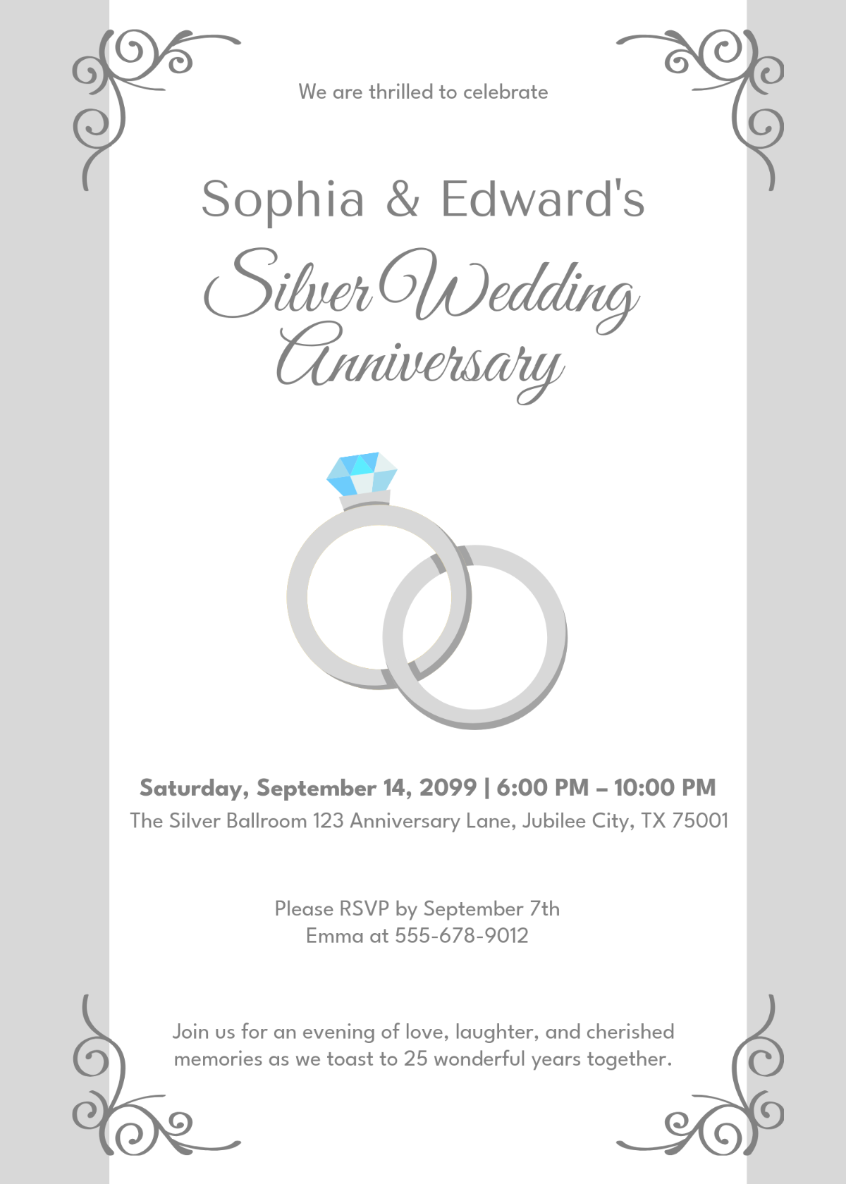 Free Silver Wedding Anniversary Invitation Template