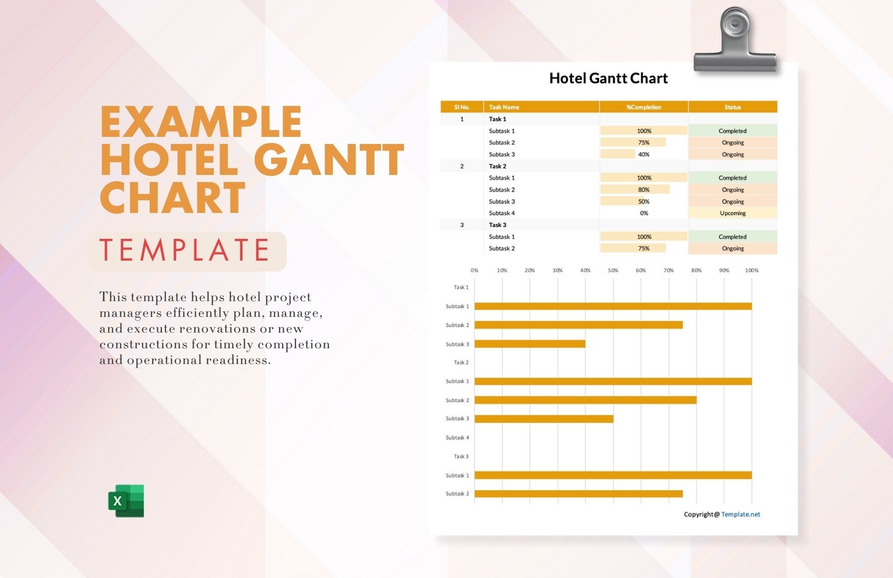Free Example Hotel Gantt Chart Template in Excel