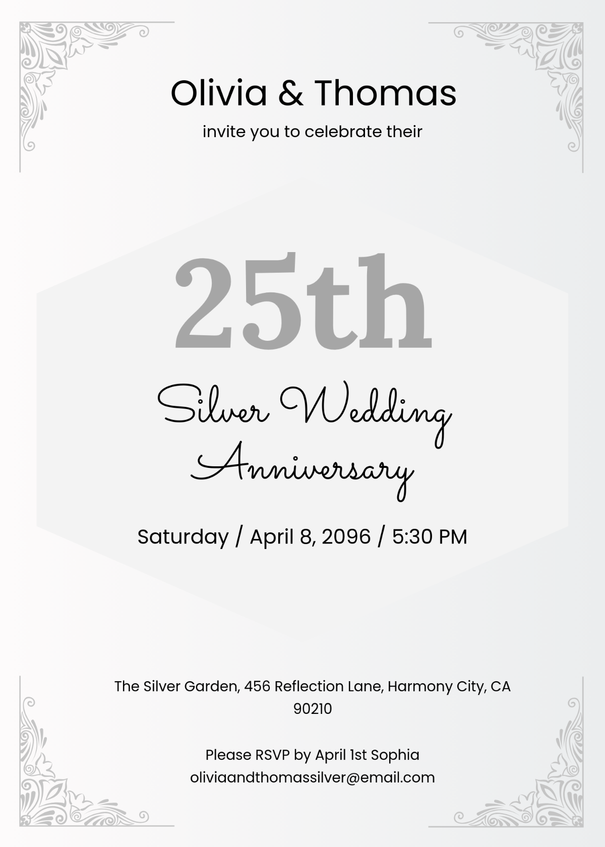 Free 25th Silver Anniversary Invitation Template