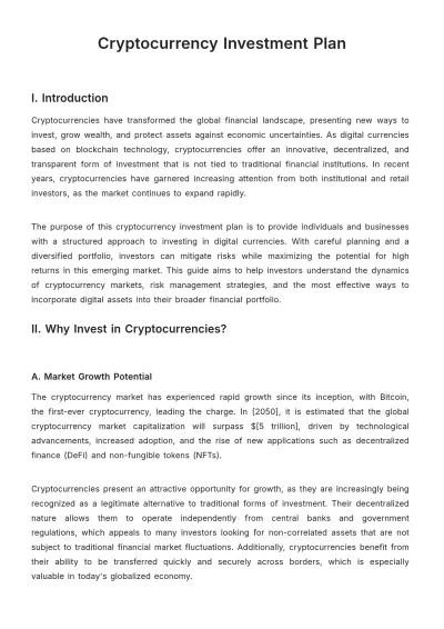 Free Cryptocurrency Investment Plan Template to Edit Online