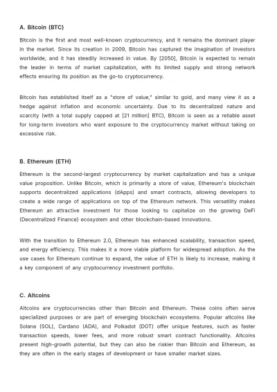 Free Cryptocurrency Investment Plan Template to Edit Online
