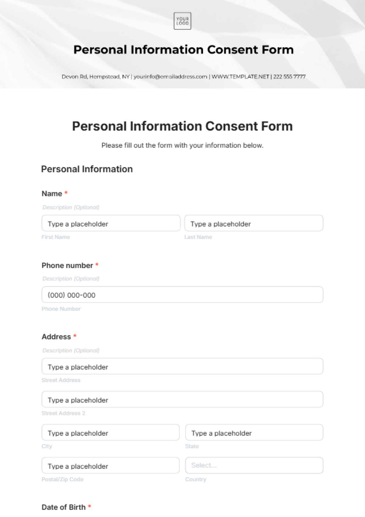 Free Personal Information Consent Form Template