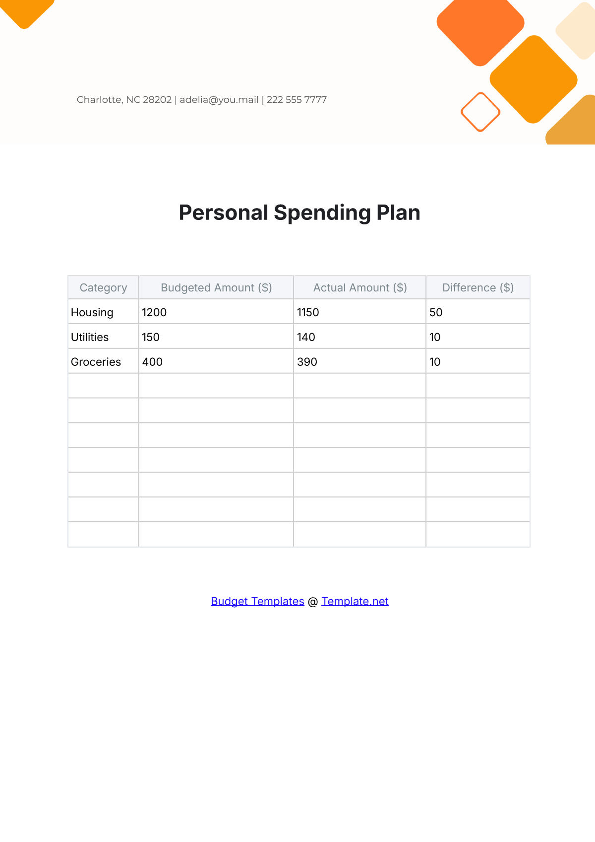 Free Personal Spending Plan Template