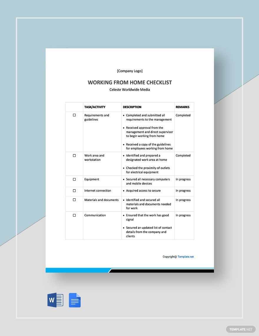 Simple Working from Home Checklist Template