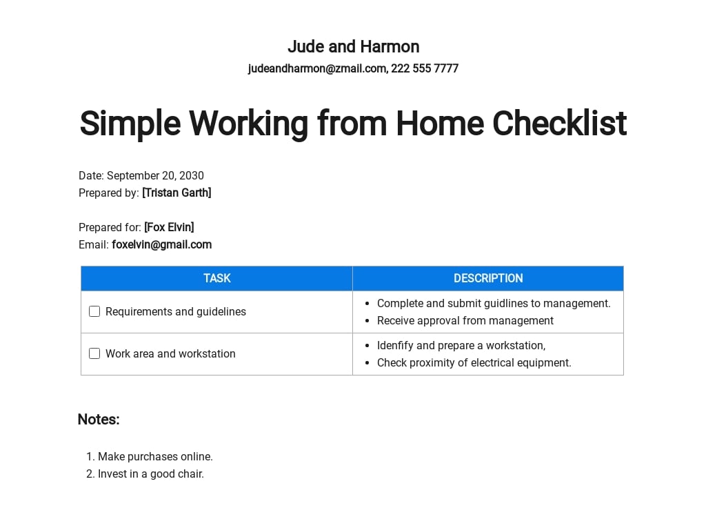 home checklists