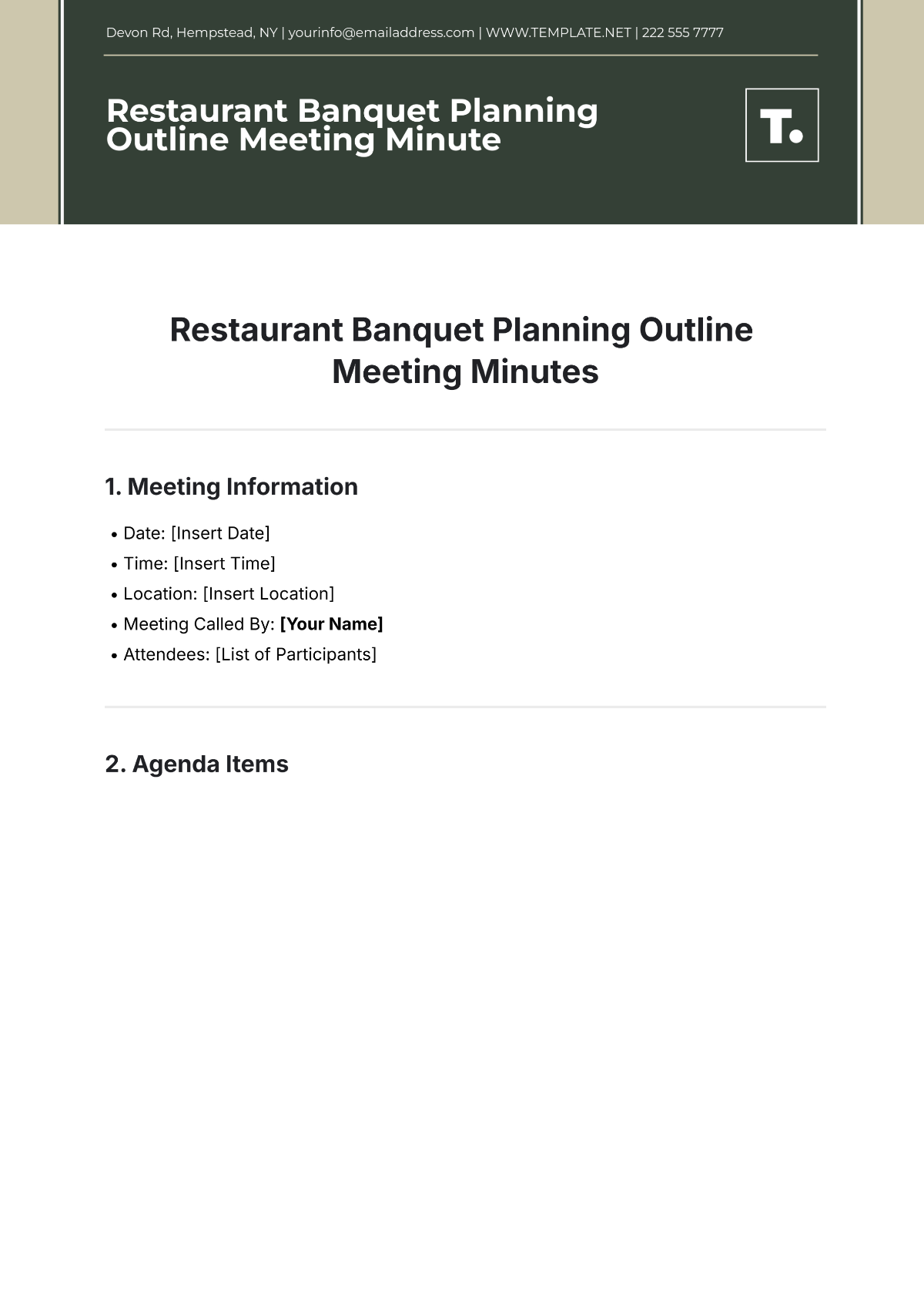 Free Restaurant Banquet Planning Outline Meeting Minute Template