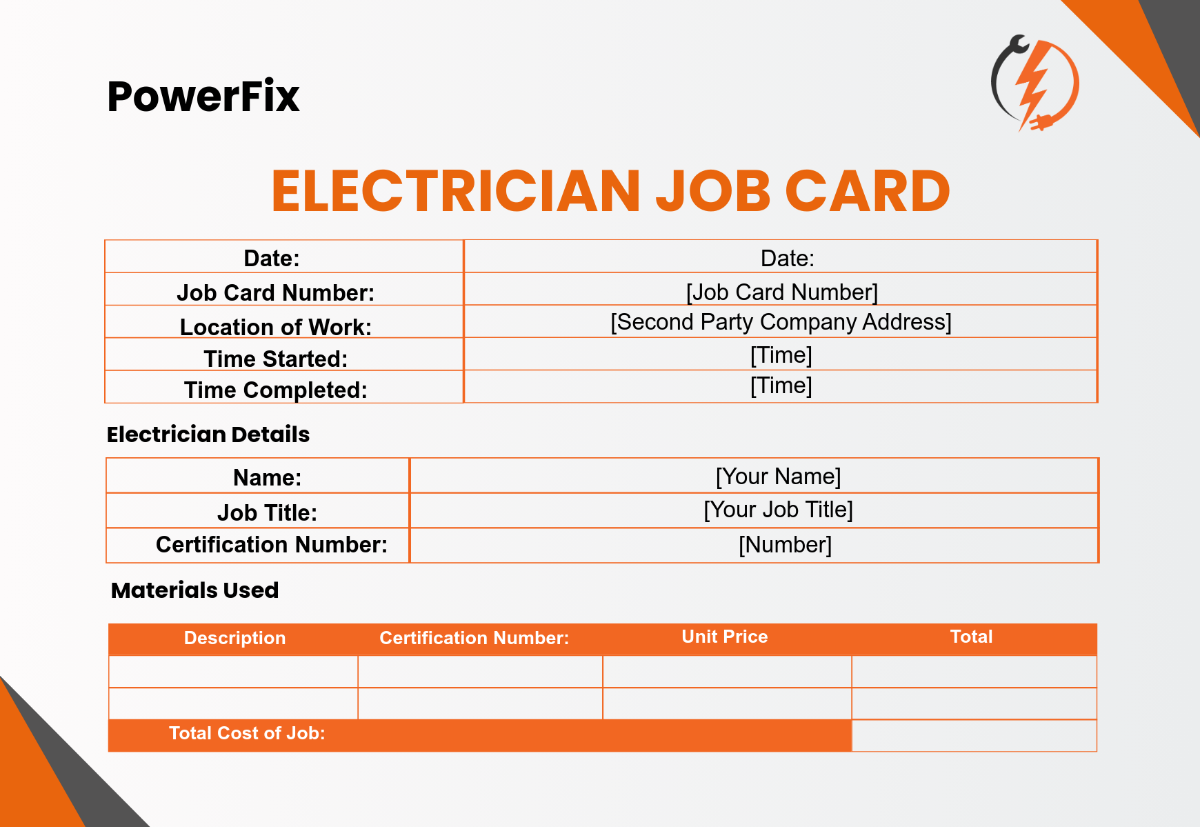 Free Electrician Job Card Template