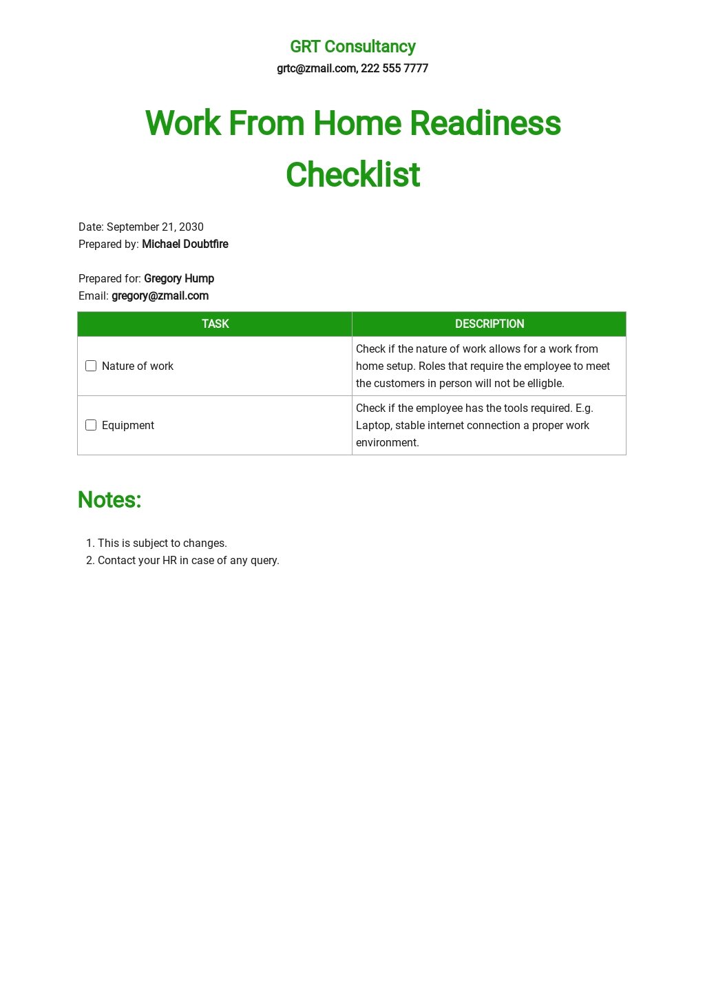 Free Work From Home Readiness Checklist Template.jpe