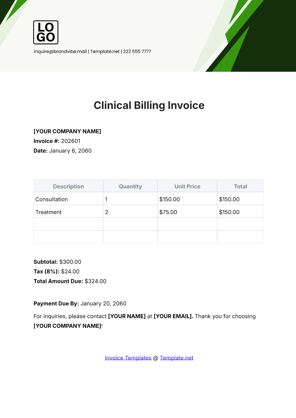 Free Clinical Billing Invoice Template