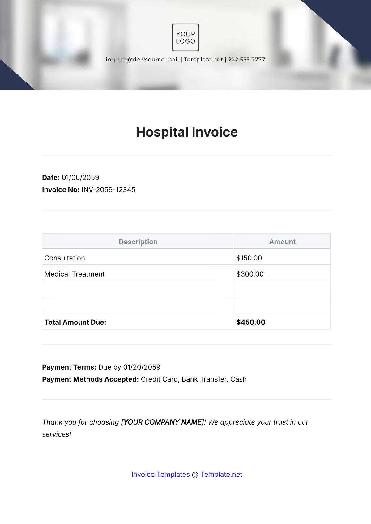 Free Hospital Invoice Template