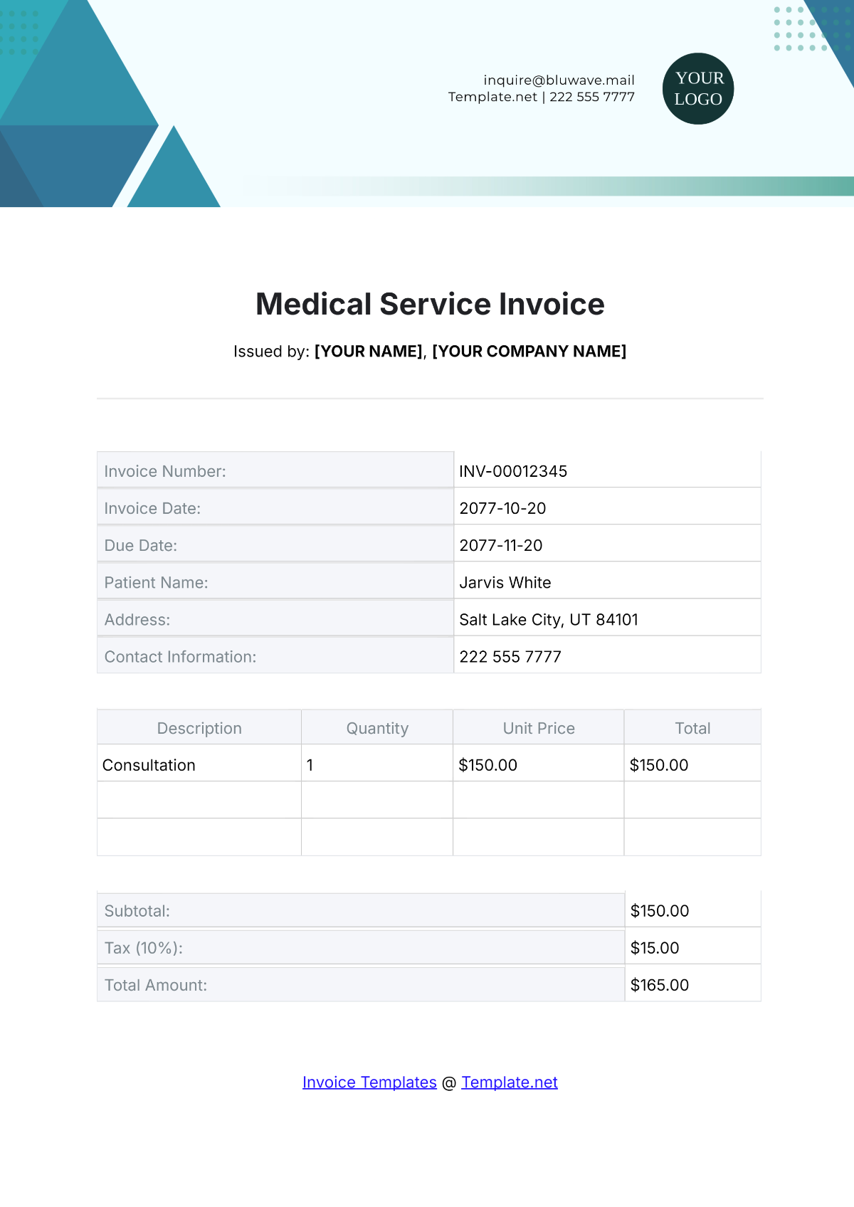 Free Medical Service Invoice Template