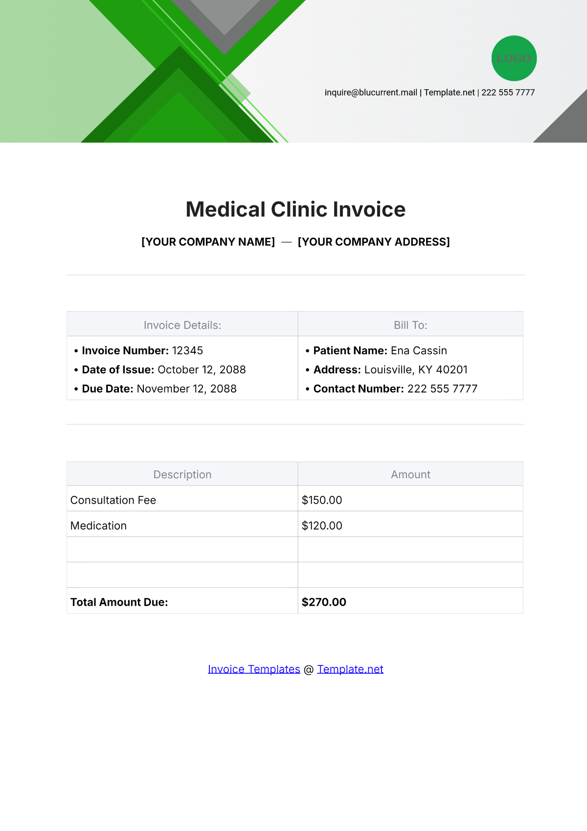 Free Medical Clinic Invoice Template