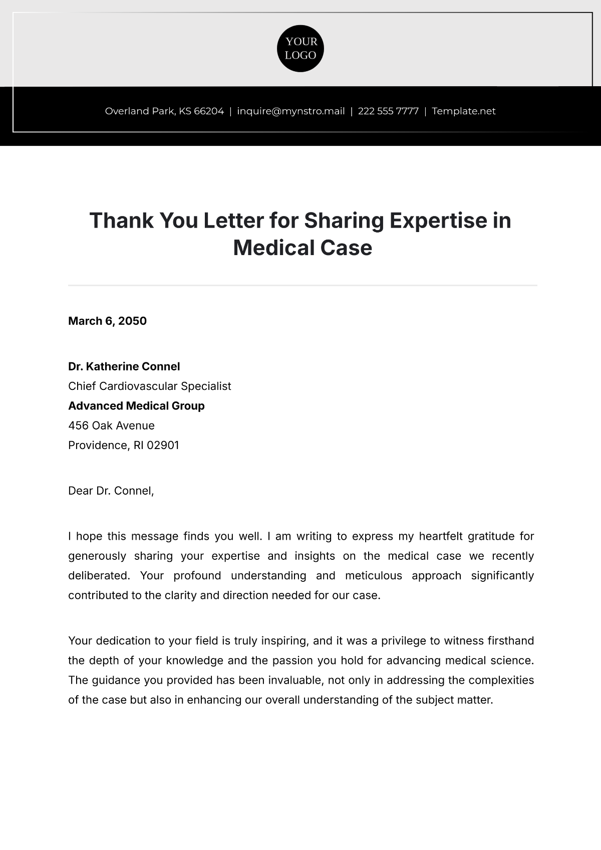Free Thank You Letter for Sharing Expertise in Medical Case Template to Edit Online