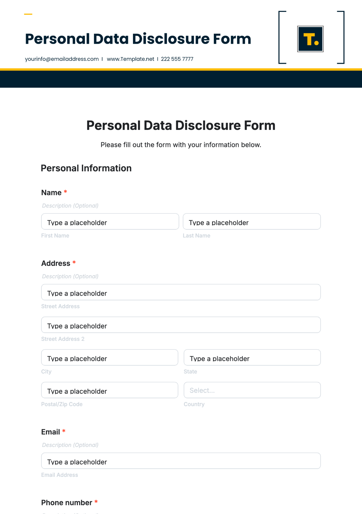 Free Personal Data Disclosure Form Template