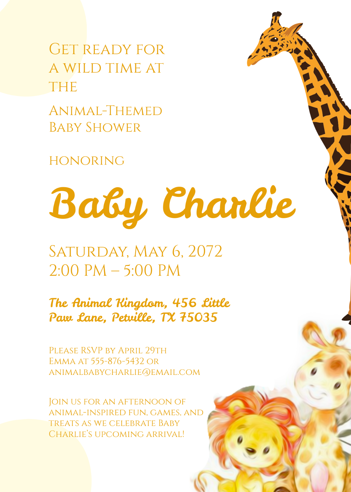 Cute Animal Baby Shower Invitation Template - Edit Online & Download