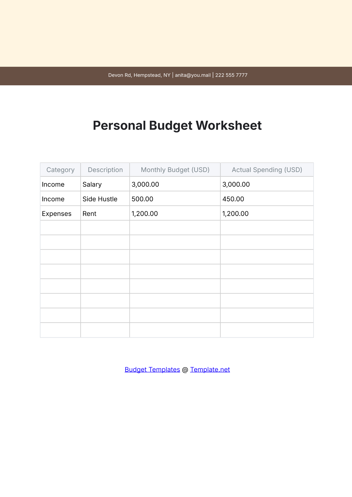 Free Personal Budget Worksheet Template