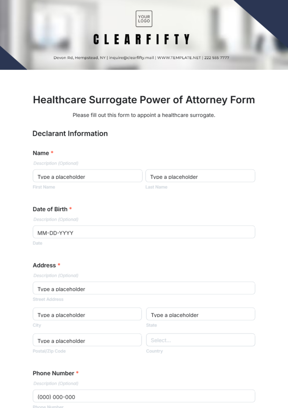 Free Healthcare Surrogate Power of Attorney Form Template