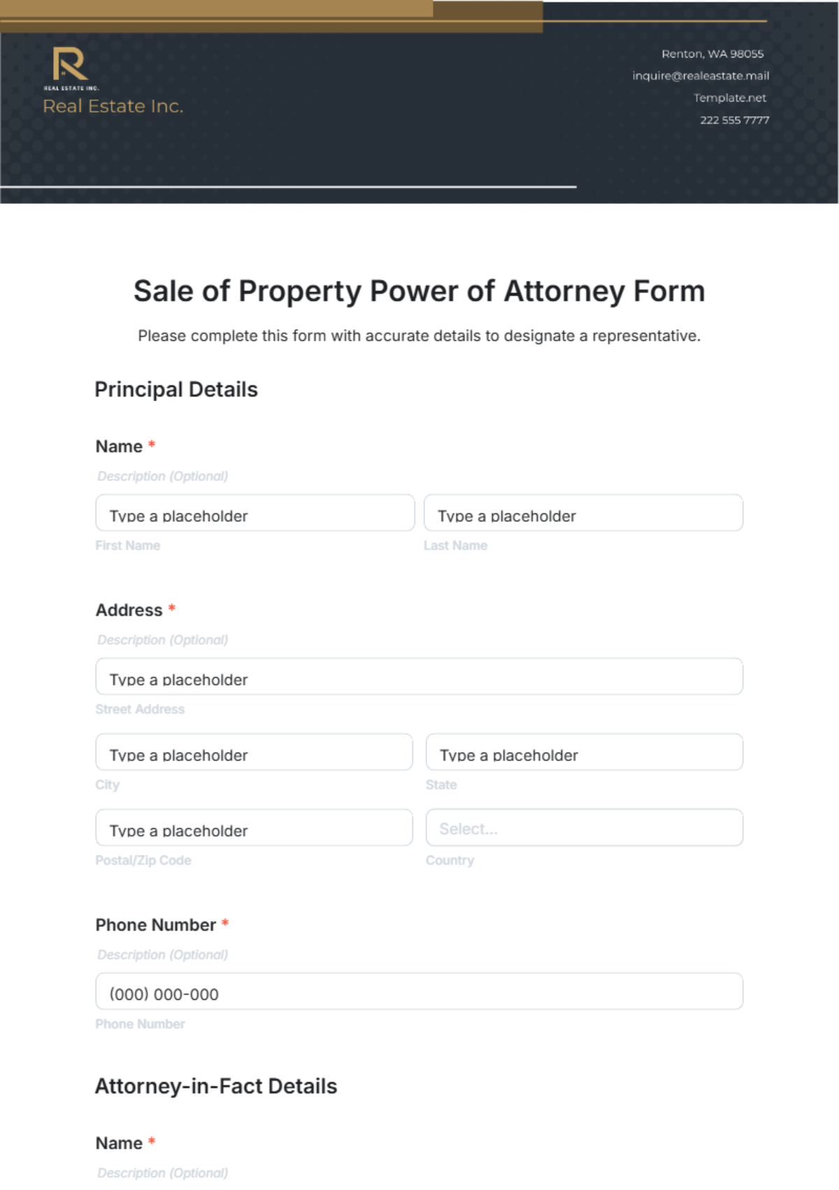 Free Sale of Property Power of Attorney Form Template