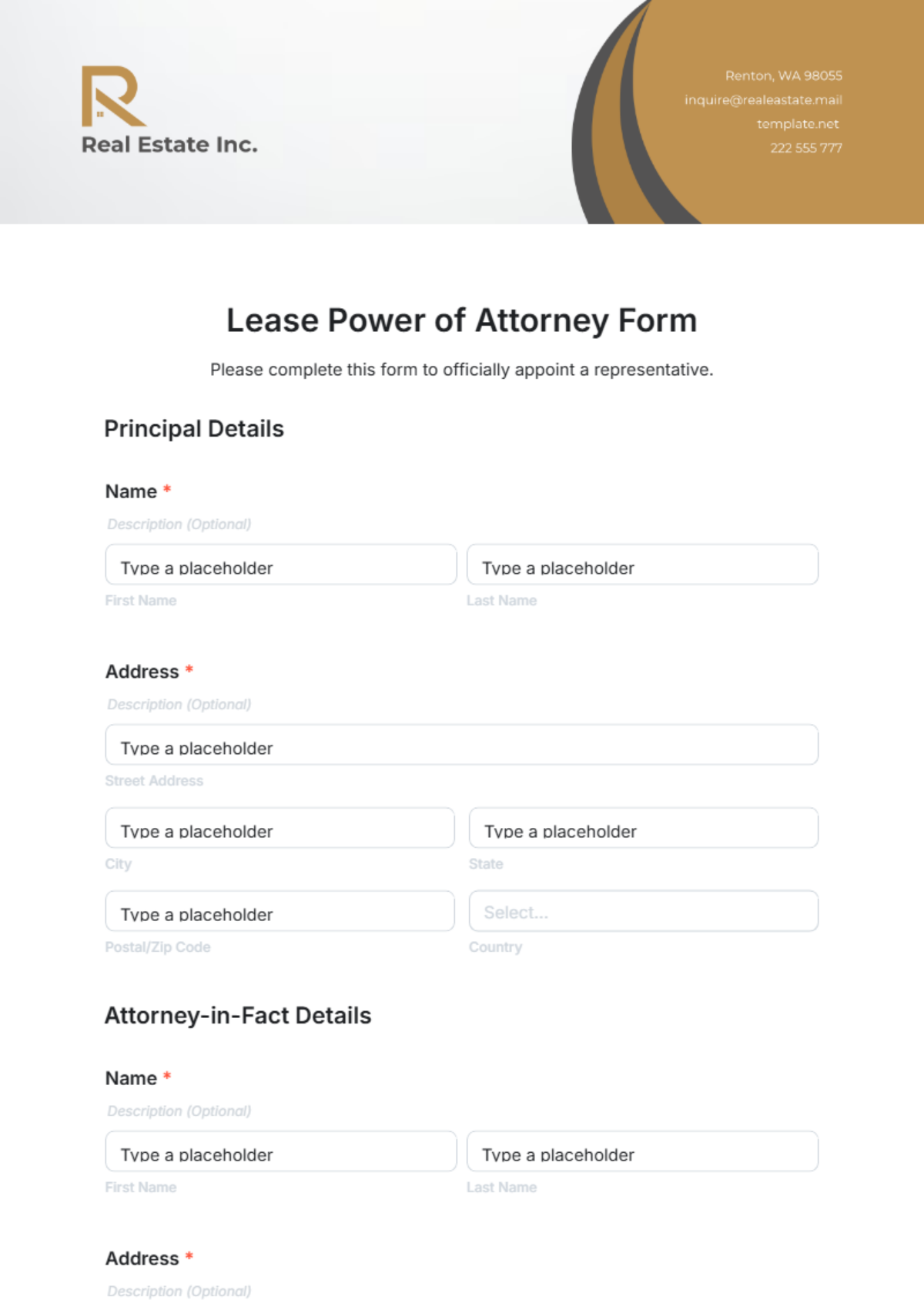 Free Lease Power of Attorney Form Template