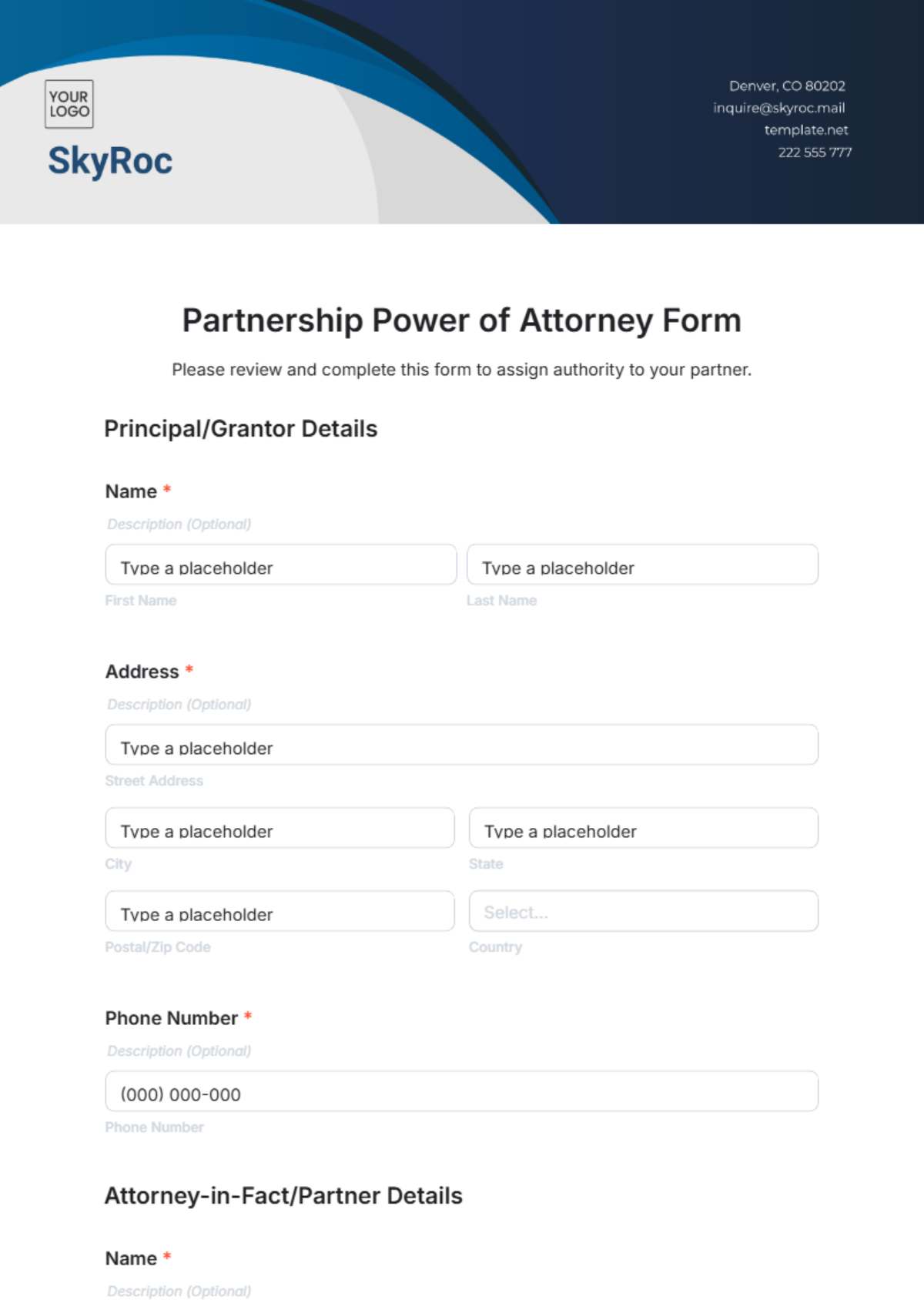 Free Partnership Power of Attorney Form Template