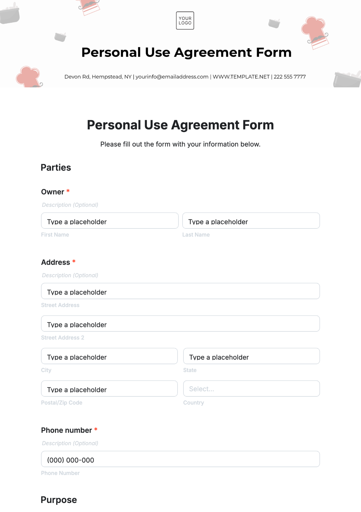 Free Personal Use Agreement Form Template