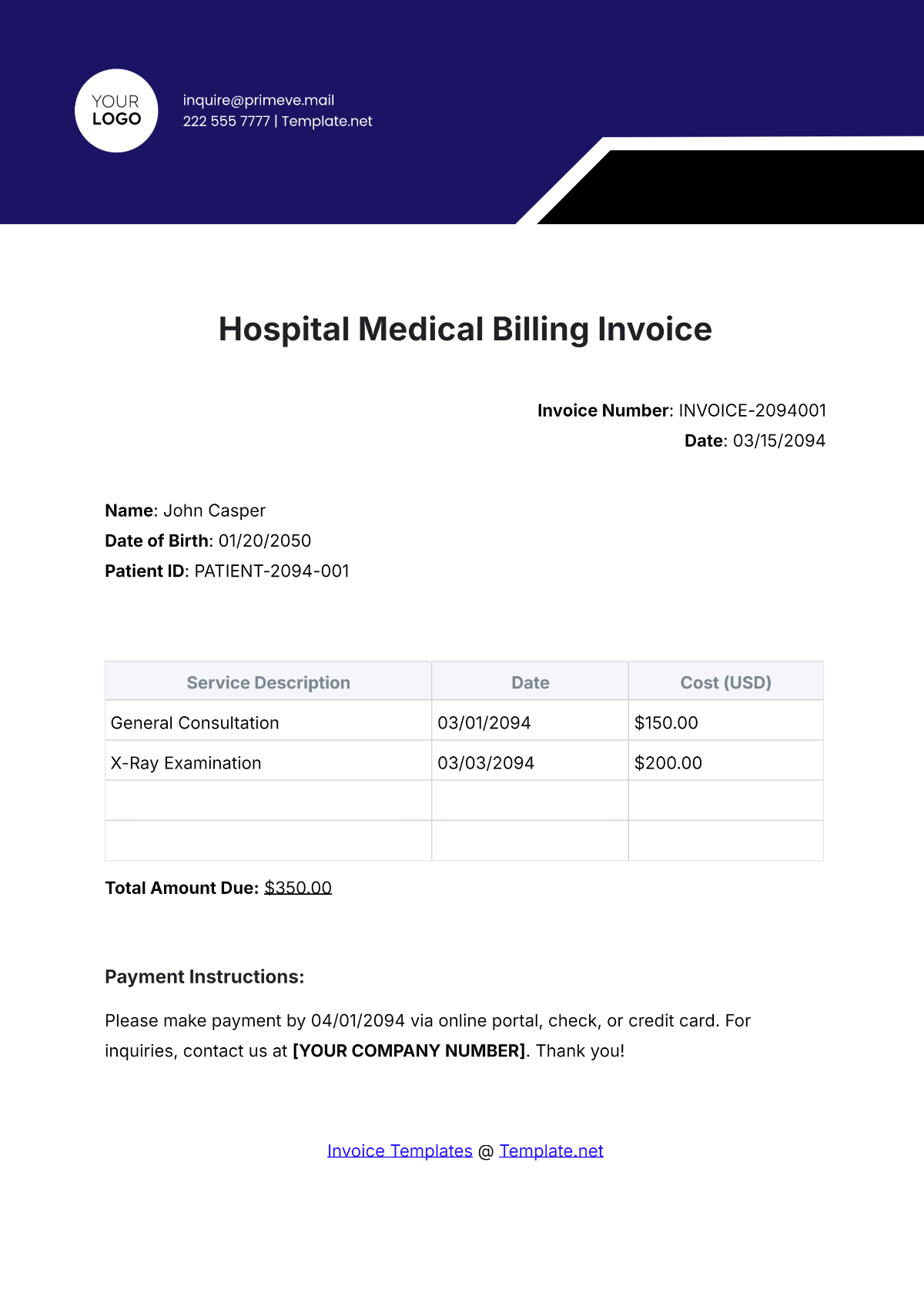 Free Hospital Medical Billing Invoice Template