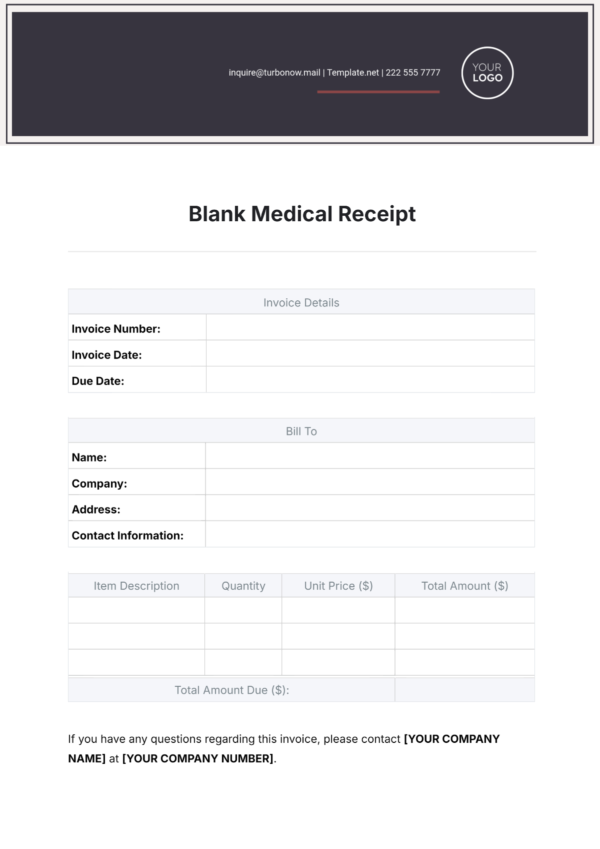 Free Blank Medical Receipt Template