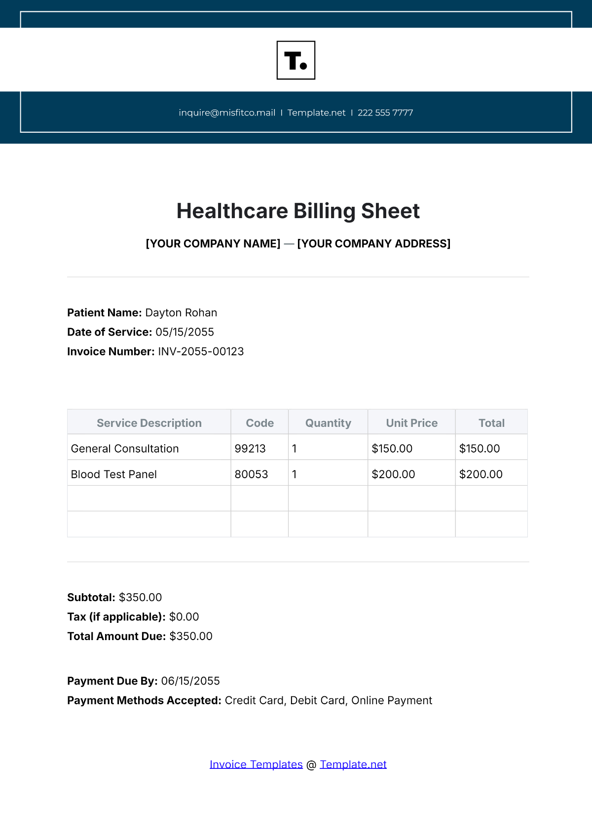 Free Healthcare Billing Sheet Template