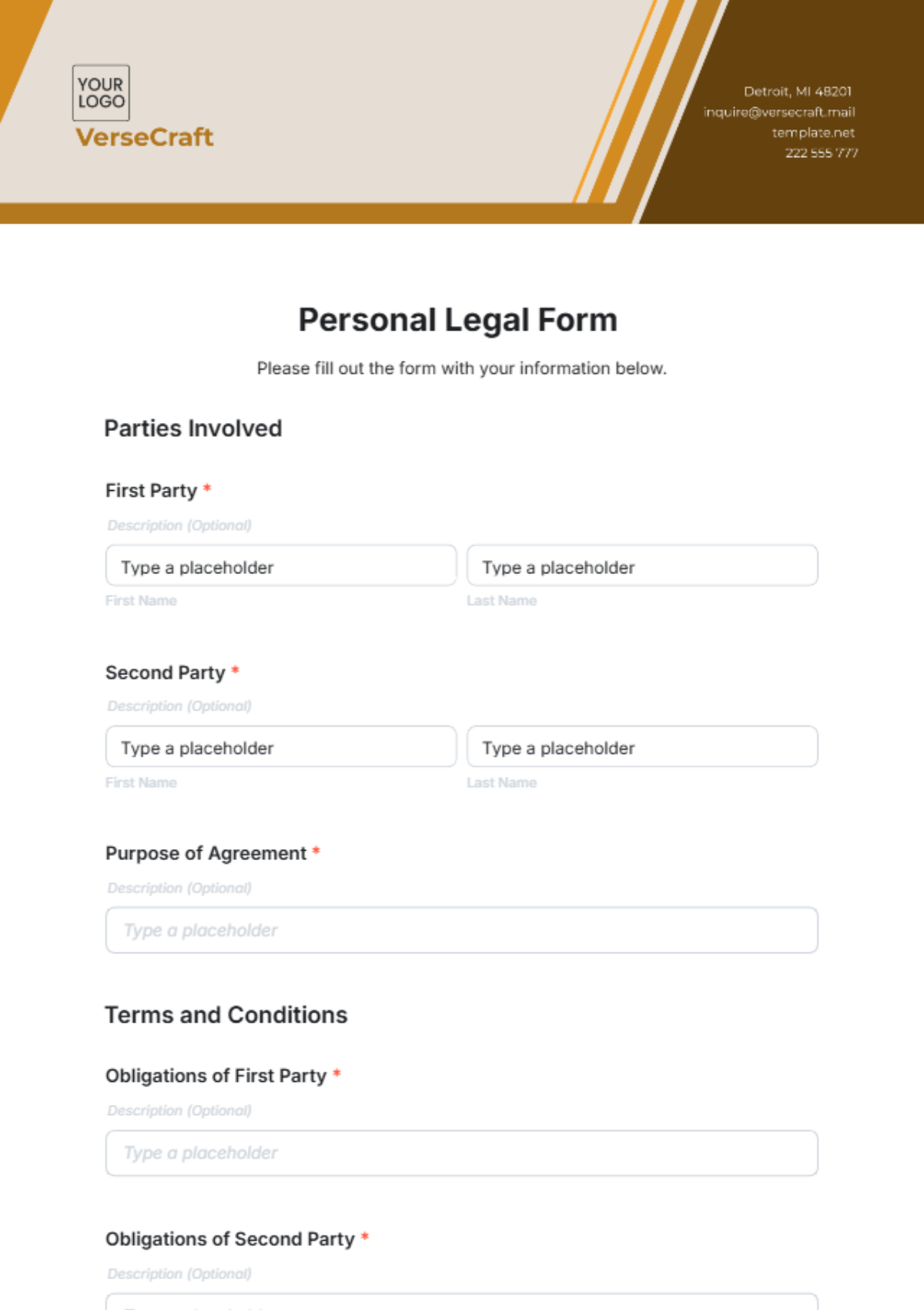 Free Personal Legal Form Template