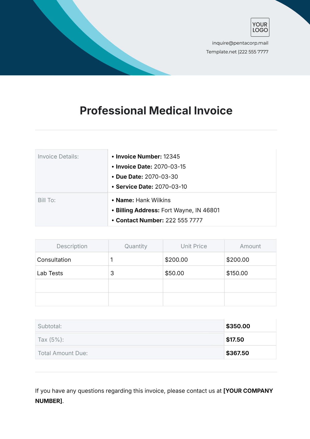 Free Professional Medical Invoice Template