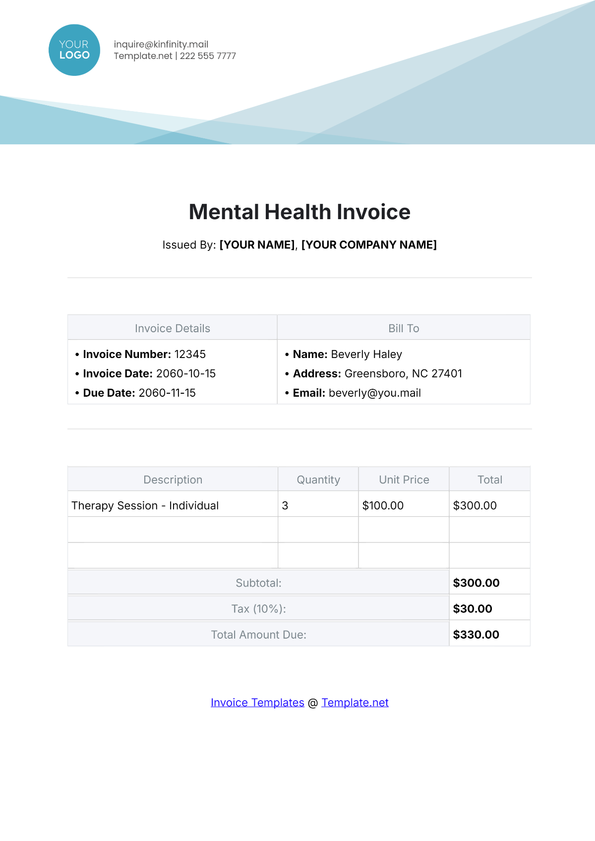 Free Mental Health Invoice Template