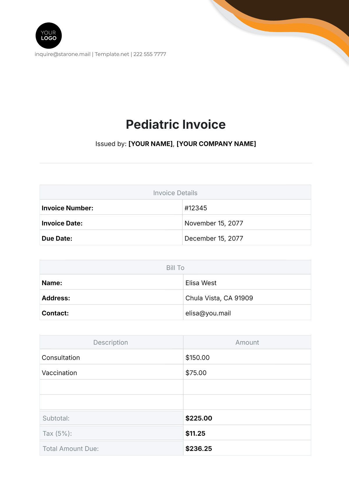 Free Pediatric Invoice Template