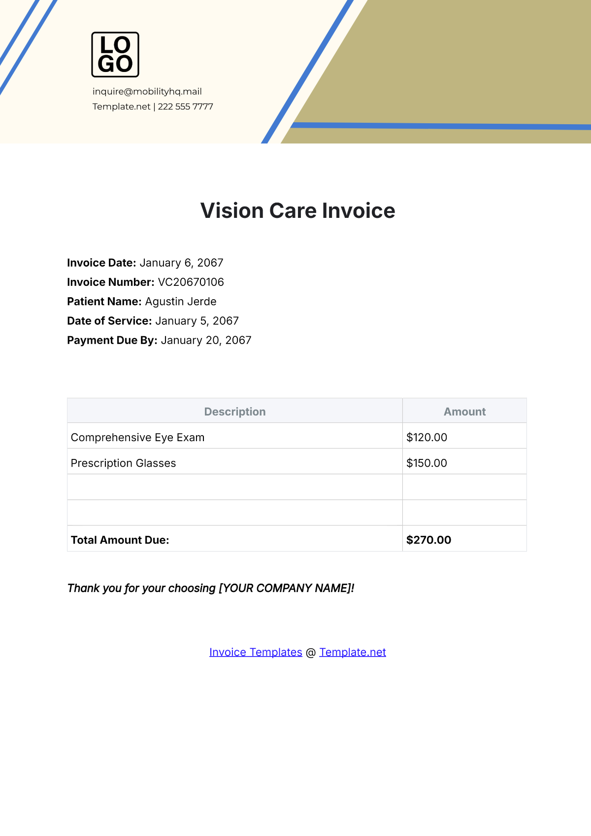 Free Vision Care Invoice Template