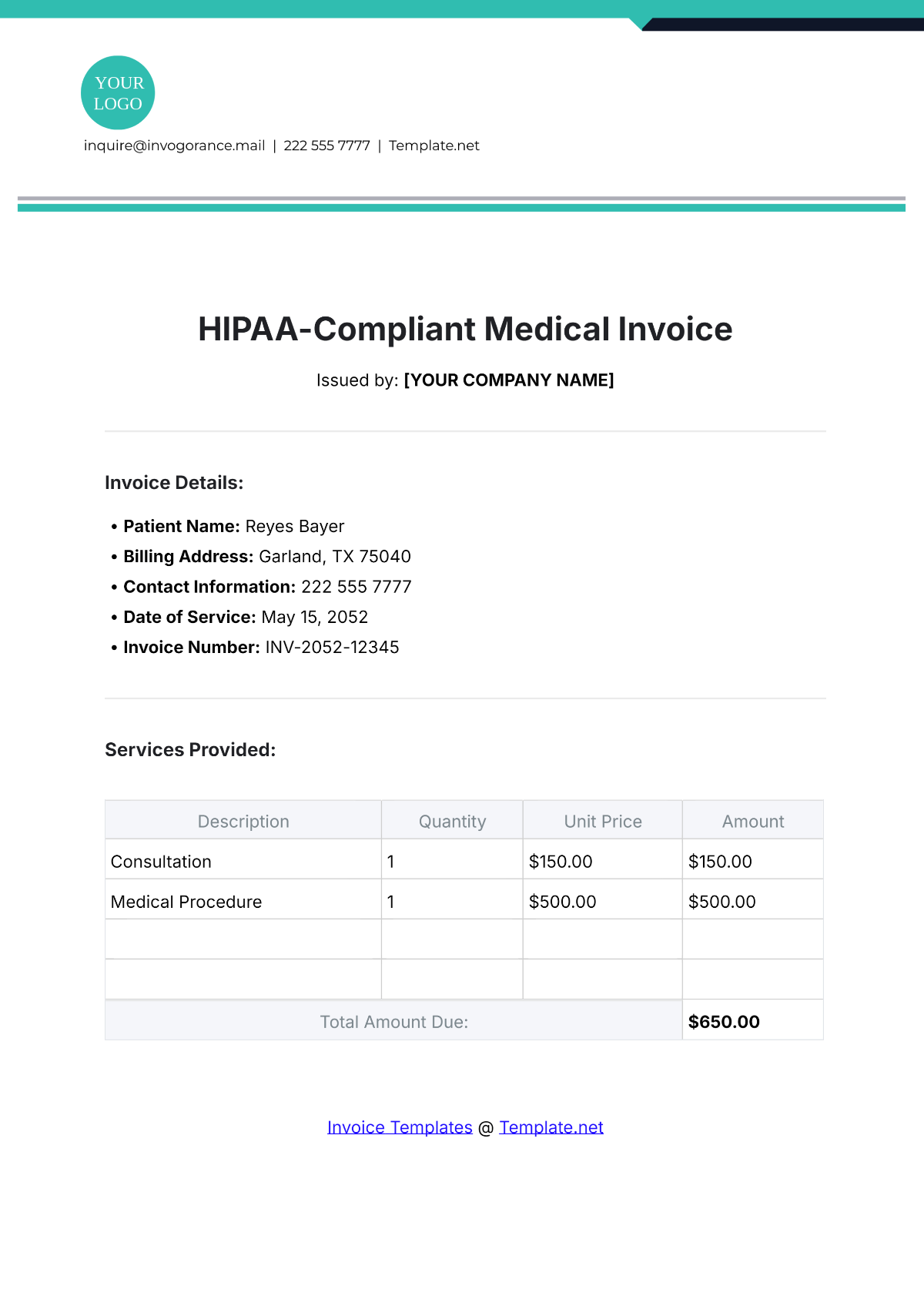 Free HIPAA-Compliant Medical Invoice Template