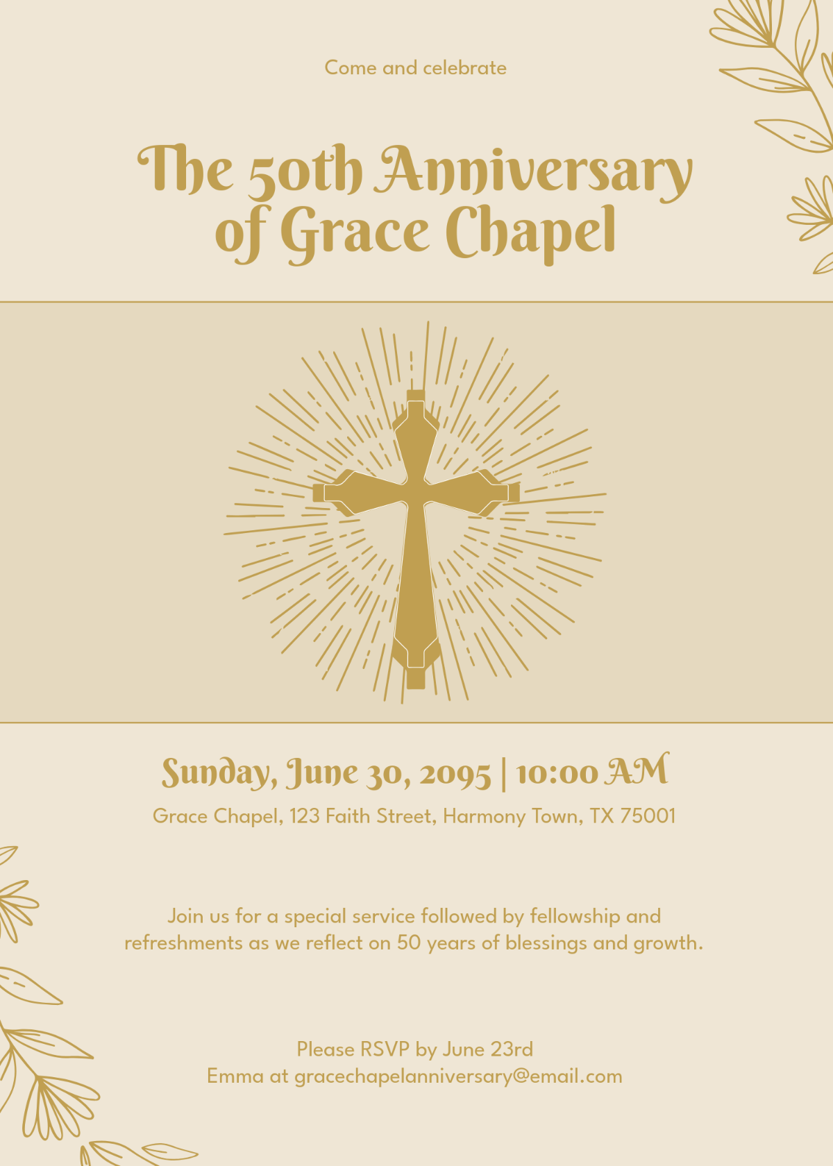 Free Simple Church Anniversary Invitation Template