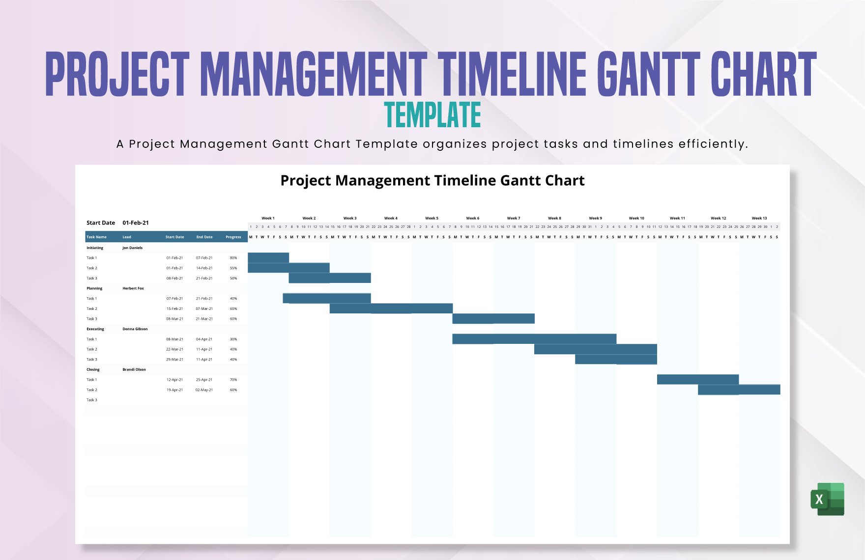 Project Management Timeline Gantt Chart Template in Excel