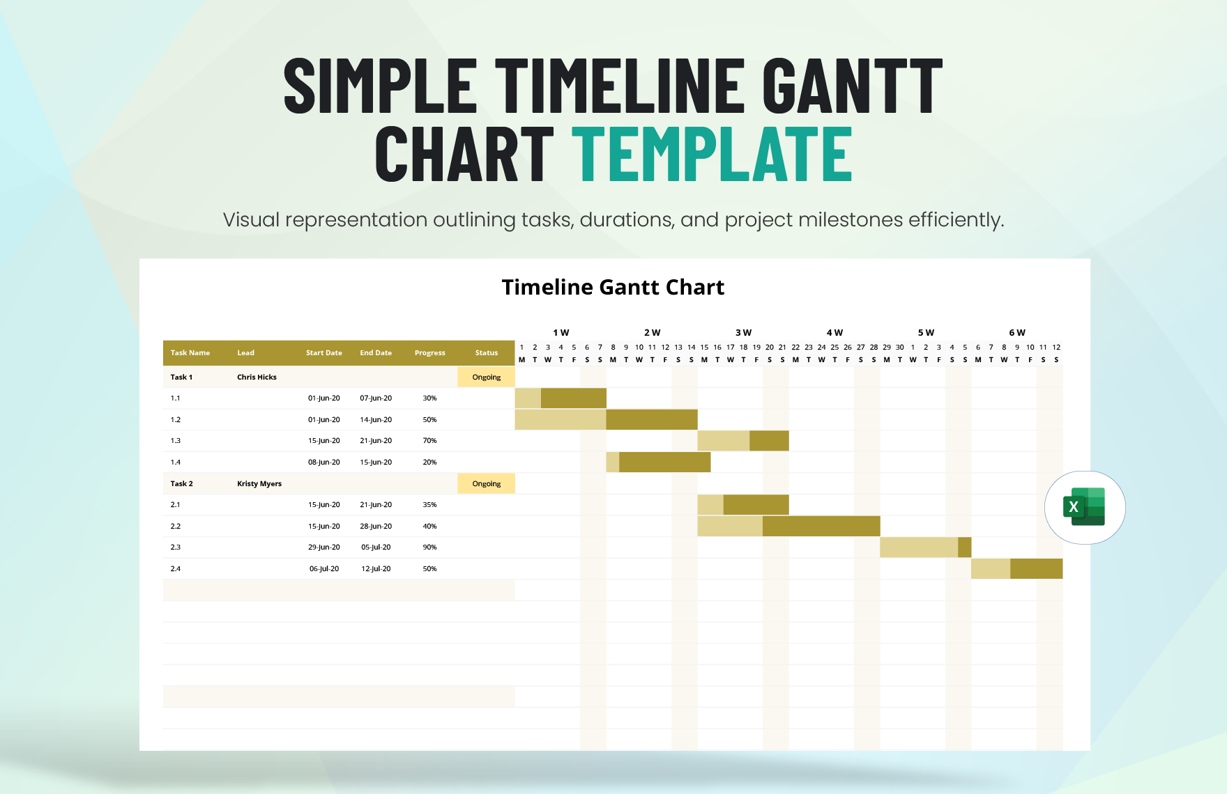Simple Timeline Gantt Chart Template in Excel
