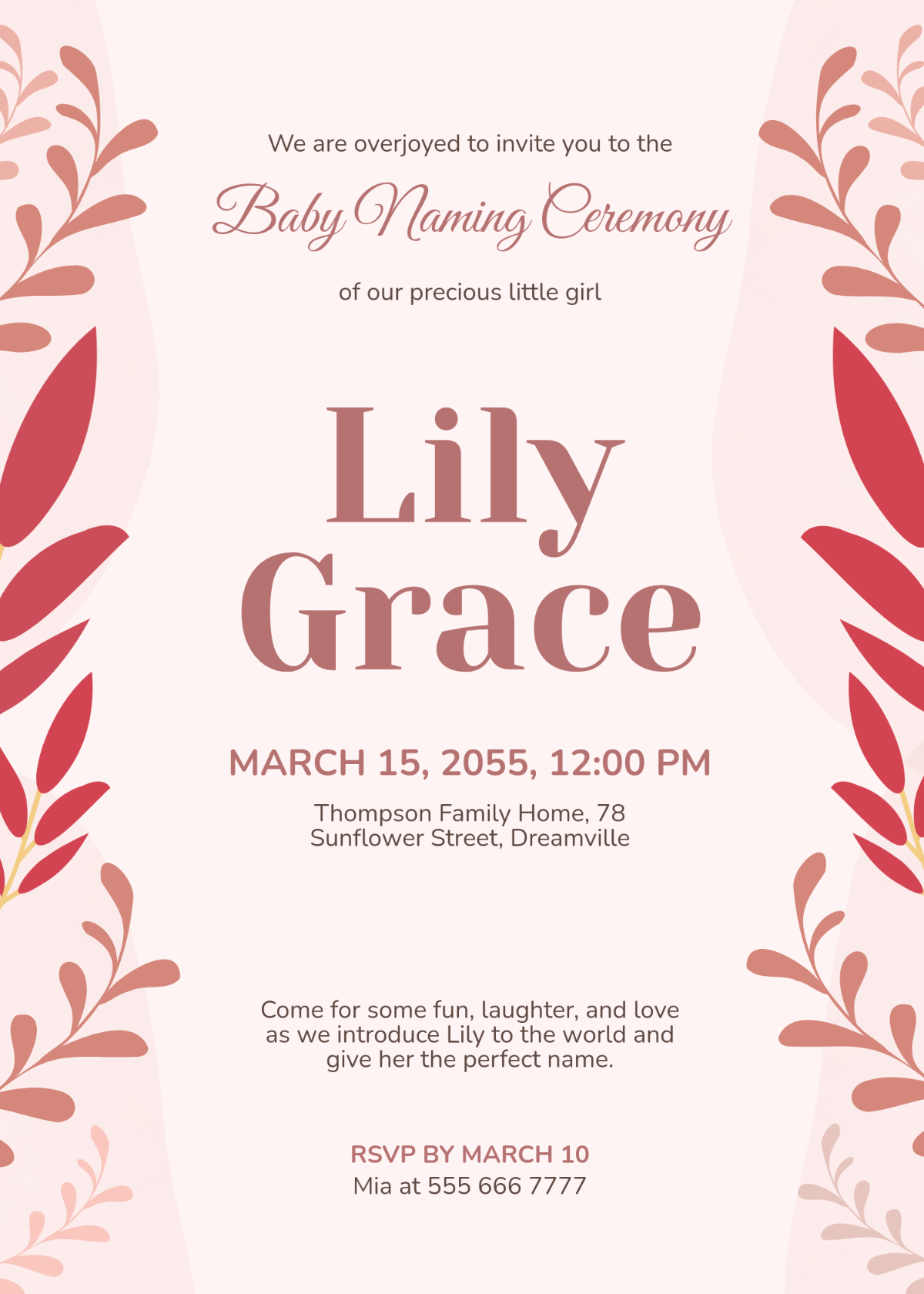 Free Editable Naming Ceremony Invitation Template