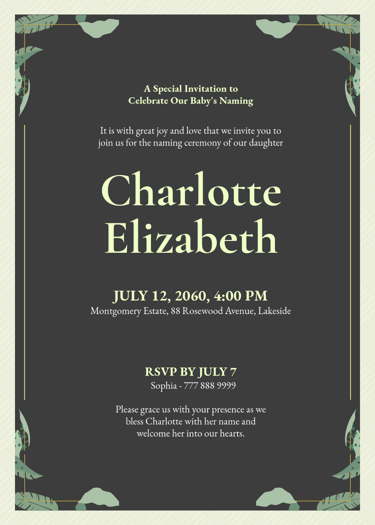 Free Naming Ceremony Invitation Design Template