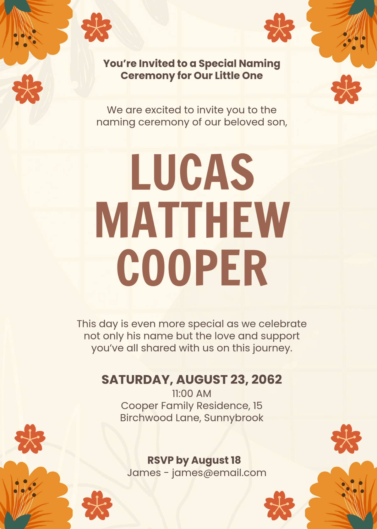 Free Personalized Naming Ceremony Invitation Template