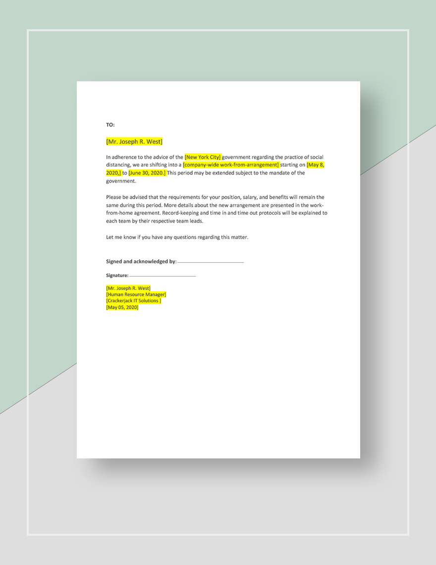 Work From Home During Notice Period Template Google Docs Word 