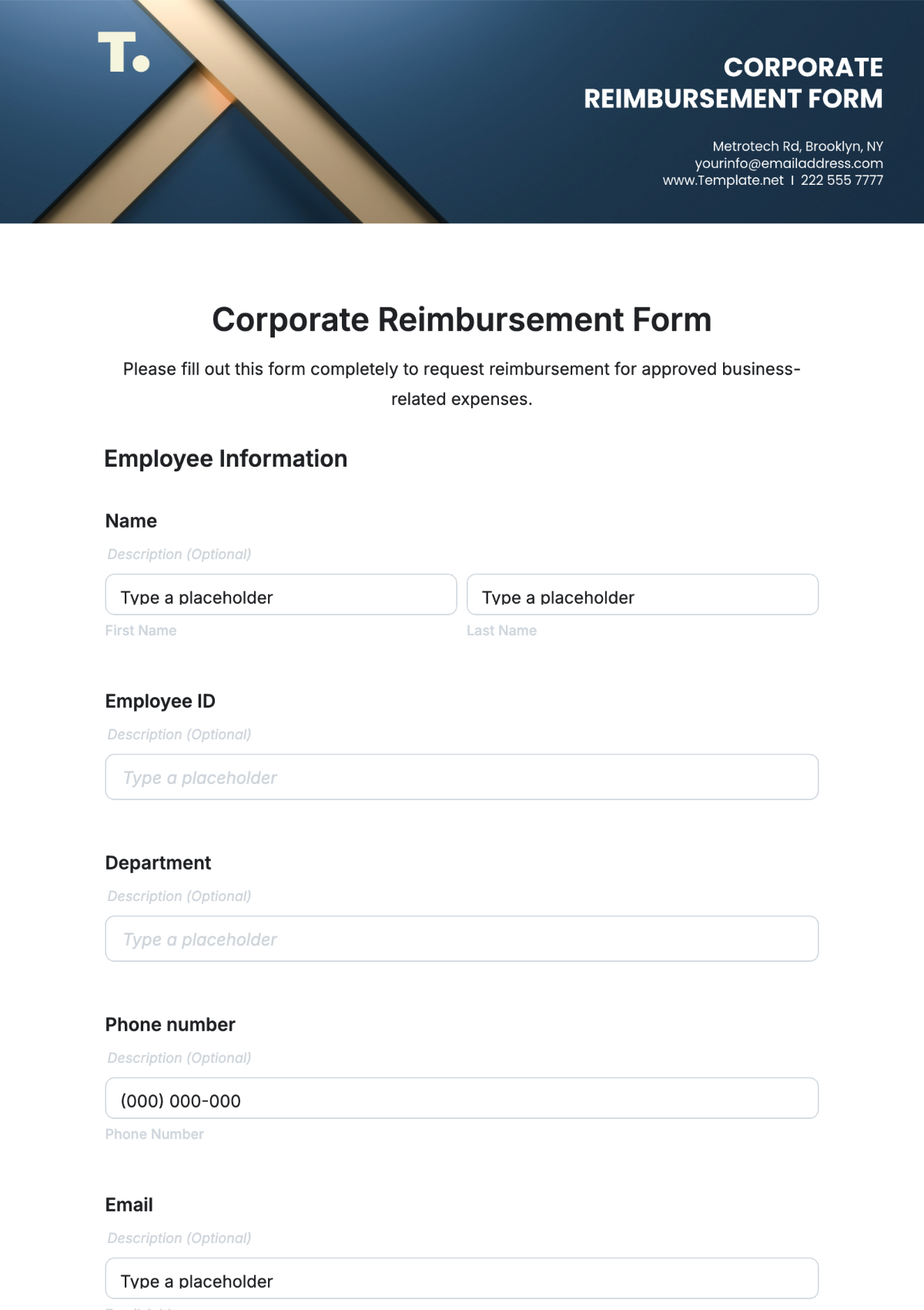 Free Corporate Reimbursement Form Template