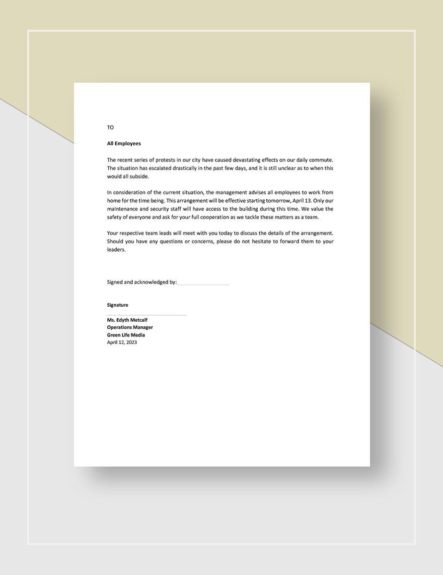 Work From Home Announcement Notice Template