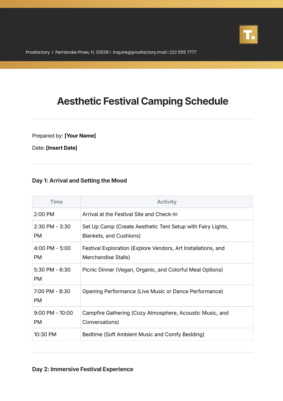 Free Aesthetic Festival Camping Schedule Template