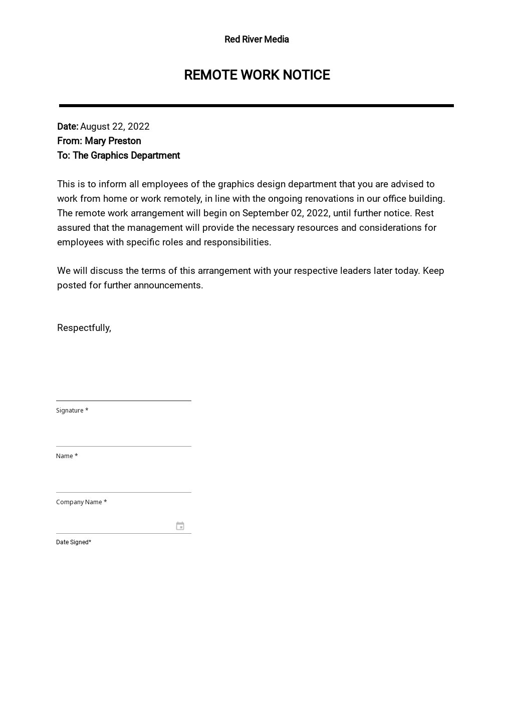 Remote Work Offer Letter Template