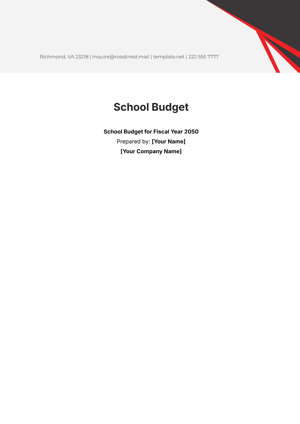 Free School Budget Template